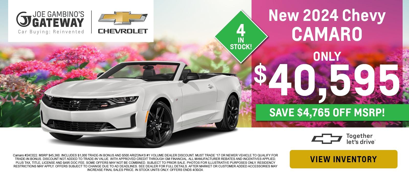 New 2024 Chevy Camaro
Only $40,595
Save $4,765 off MSRP!