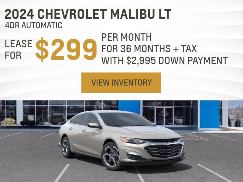 2024 Chevrolet Malibu LT 4dr Automatic $299.00 Per month Lease for 36 Months Plus tax. $2995.00 Down Payment