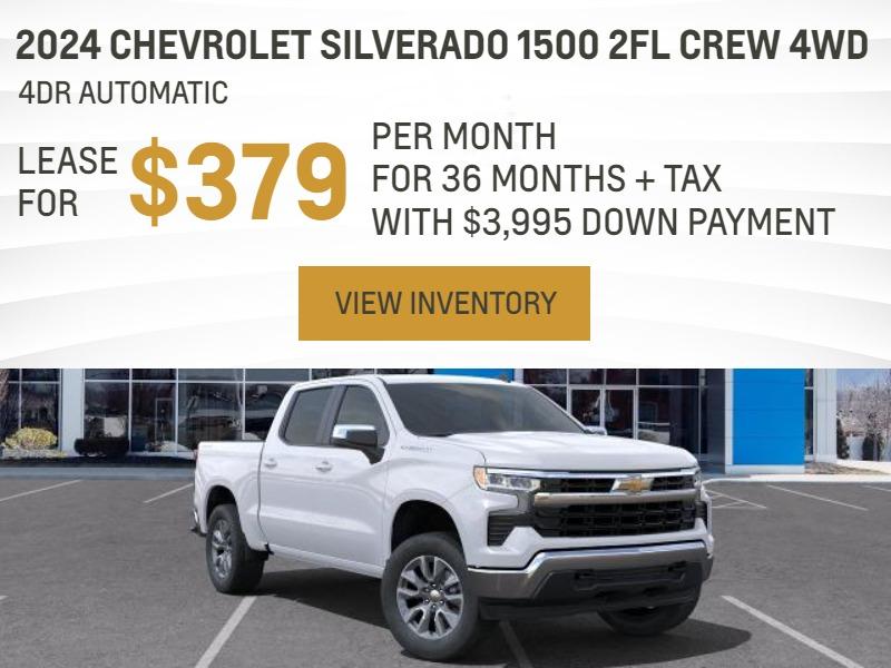 2024 Chevrolet Silverado 1500 2FL CREW 4WD 4dr Automatic $379.00 Per month Lease for 36 Months Plus tax. $3995.00 Down Payment
