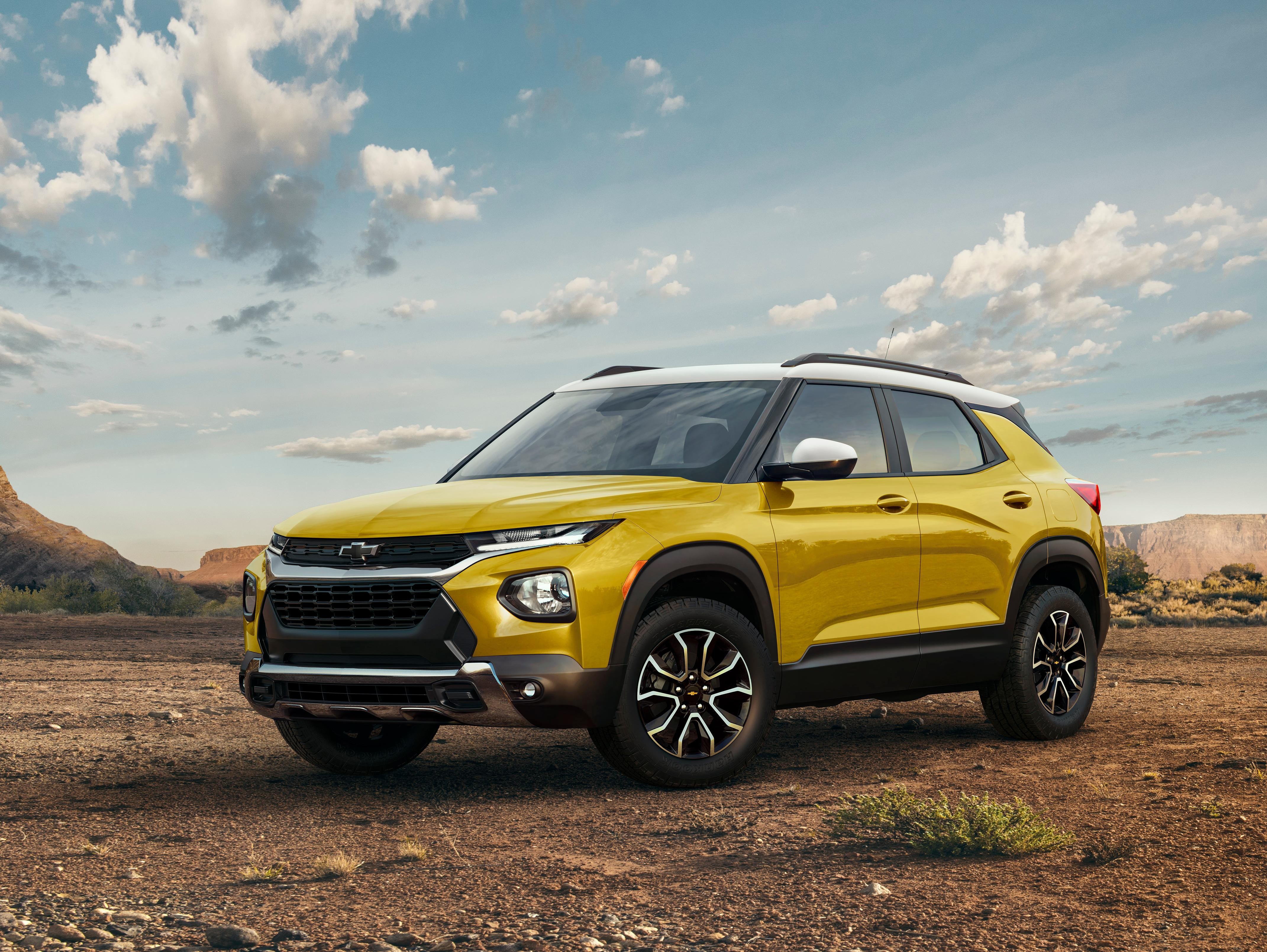 2023 Chevy Trailblazer parked in desert with rocky hills in background