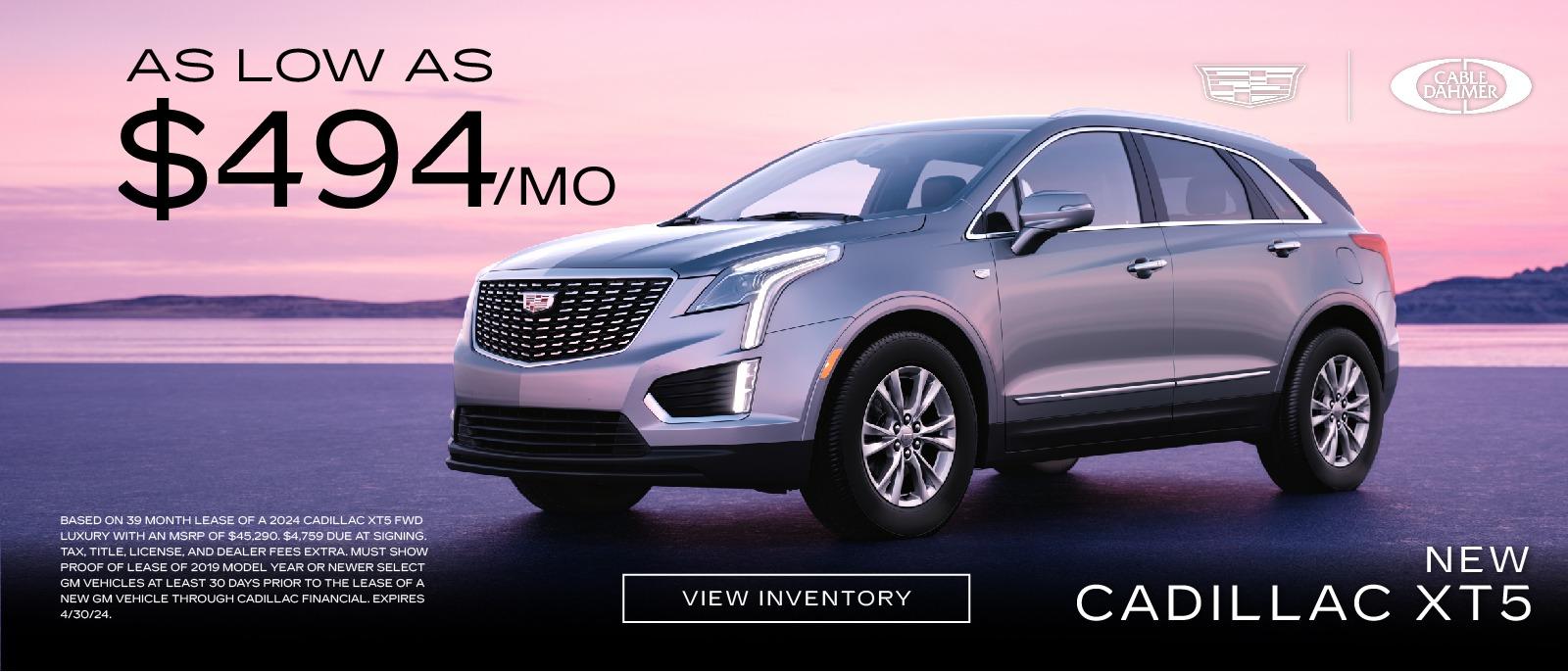 New Cadillac XT5 for as low as $494 a month.