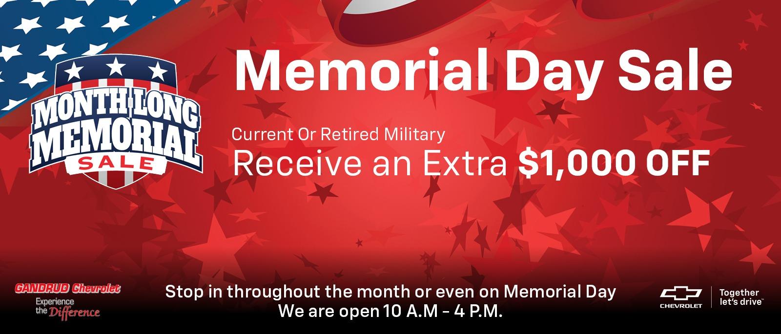 Memorial Day Sale for Current or Retired Military - Receive an Extra $1000 OFF!