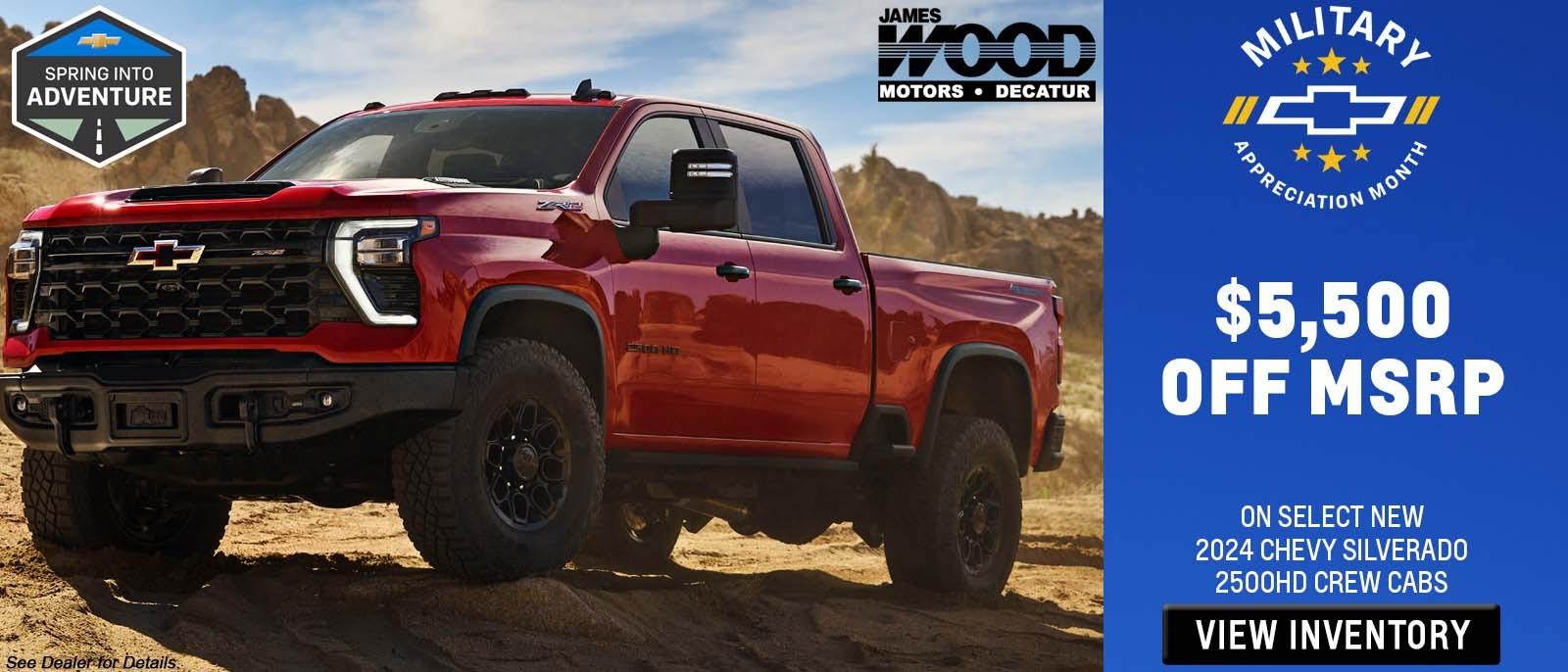 $5,500 Off MSRP on Select 2024 Chevrolet Silverado 2500HD at James Wood Decatur Ft worth Texas