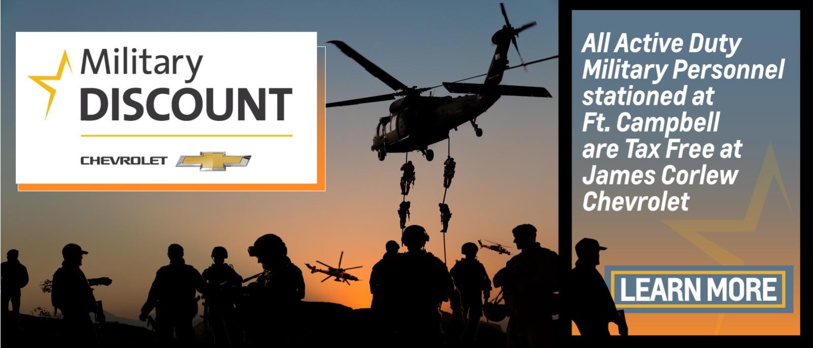 Military Discount for active duty personel stationed at Ft. Campbell. Click to learn more.