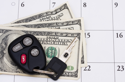 Car keys, money, and a calendar