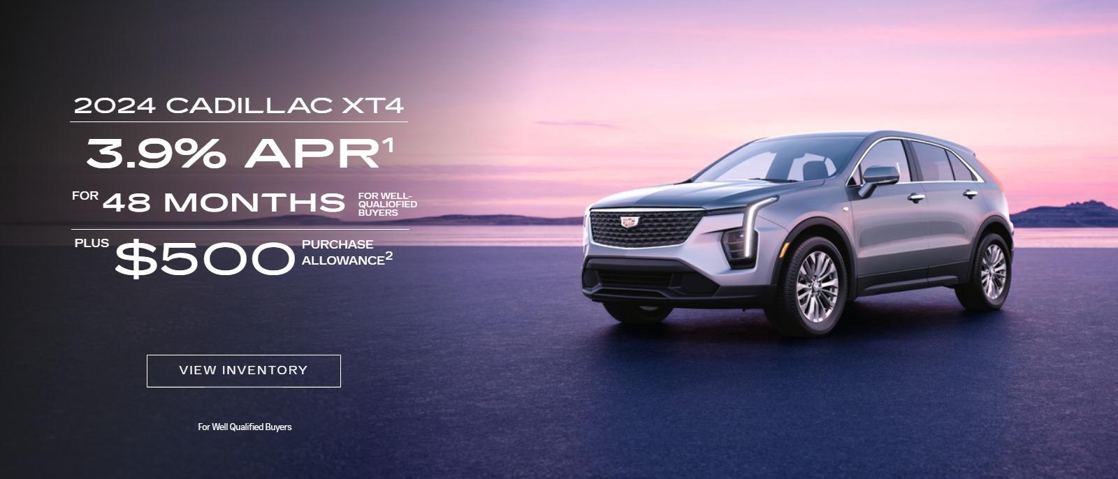 2024 CADILLAC XT4
3.9% APR for 48 months
Plus $500 Purchase Allowance