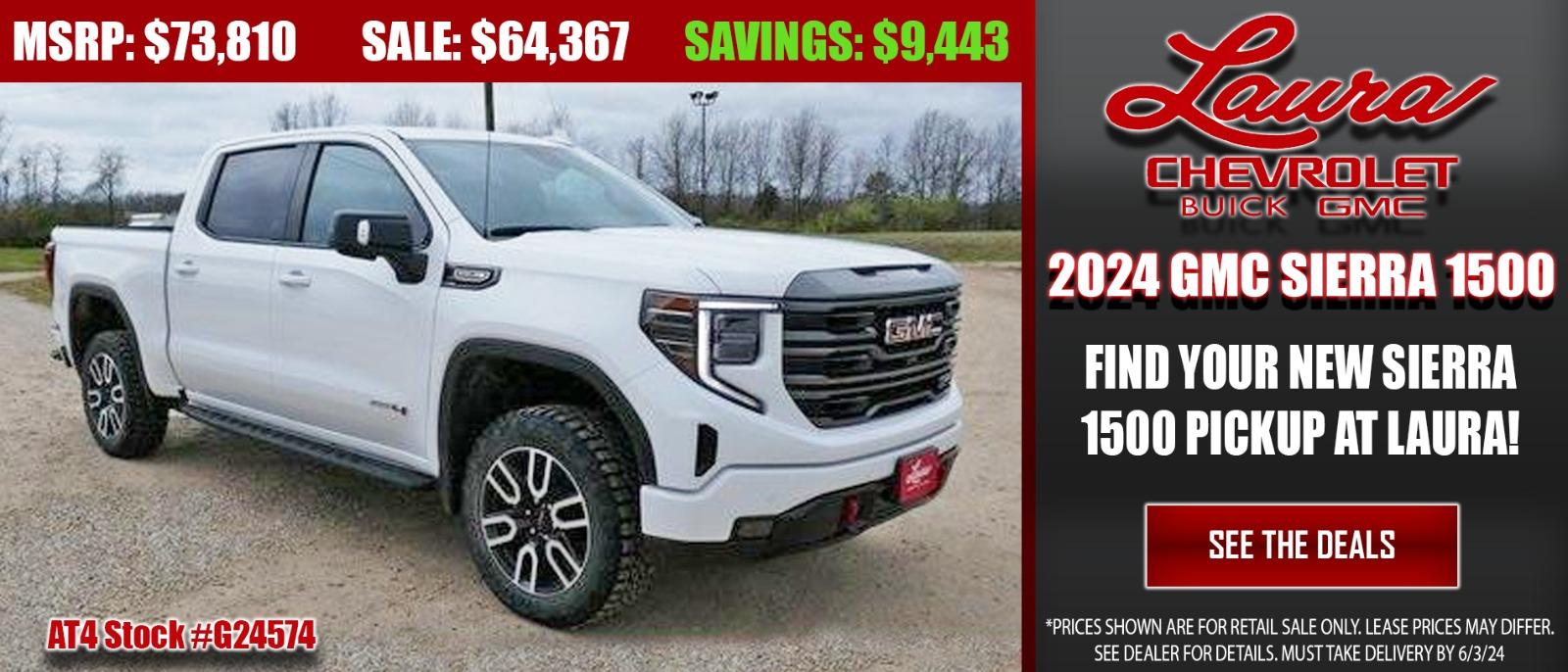 Find or order your new 2023 GMC Sierra 1500 pickup this month at Laura Chevrolet Buick GMC!