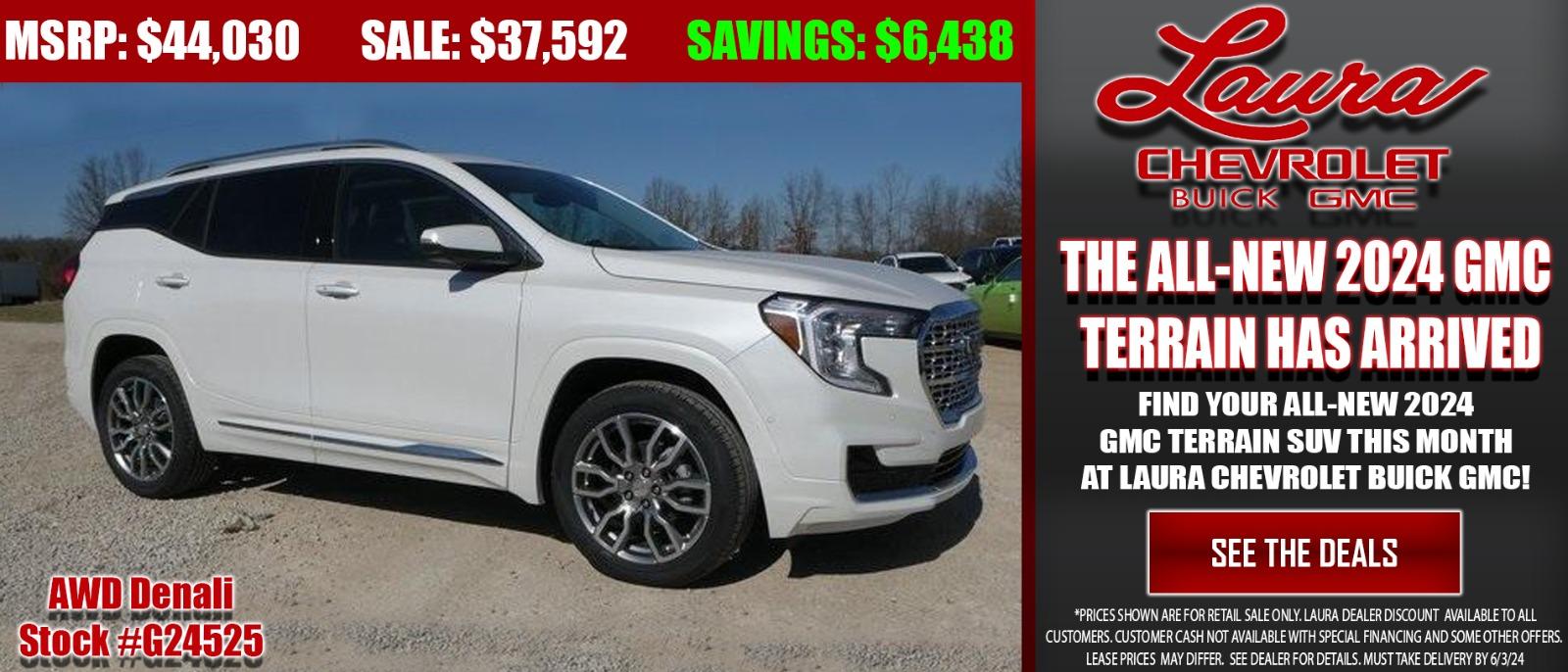 Find your new 2024 GMC Terrain this month at Laura!