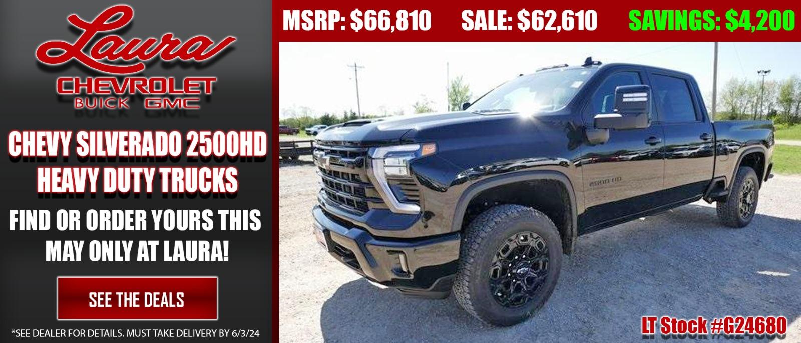 Find your new Silverado 2500 HD this month at Laura Chevrolet Buick GMC!