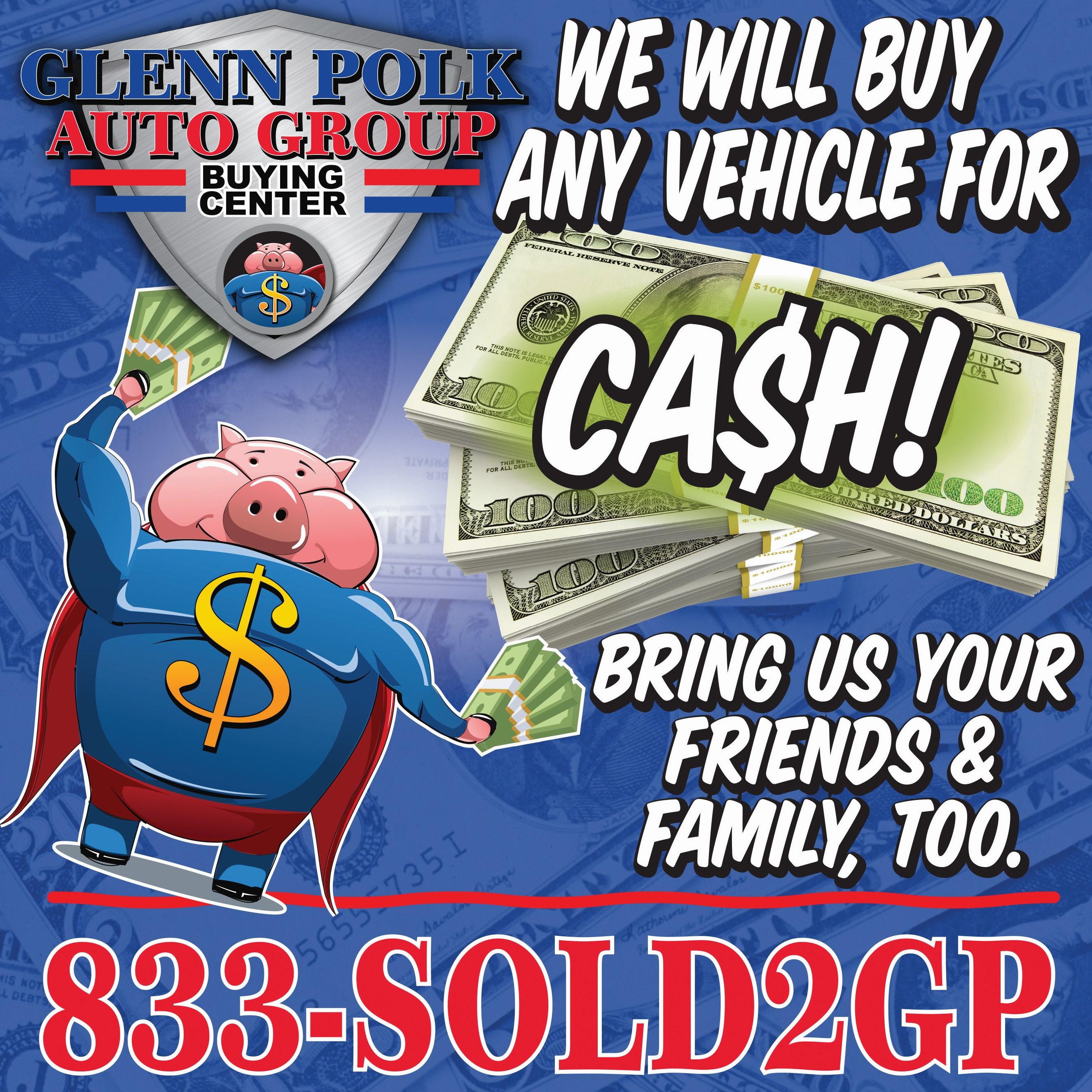 POLKY THE PIG FROM GLENN POLK WILL BUY YOUR VEHICLE WITH CASH