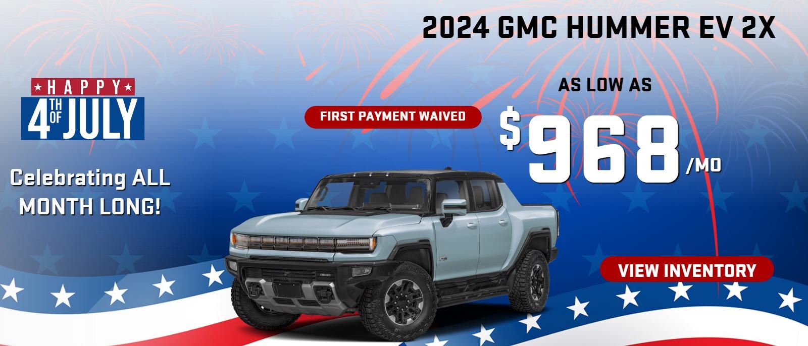 2024 Hummer EV 2X
Stock G3572


AS LOW AS $968/mo
 ( first payment waived)