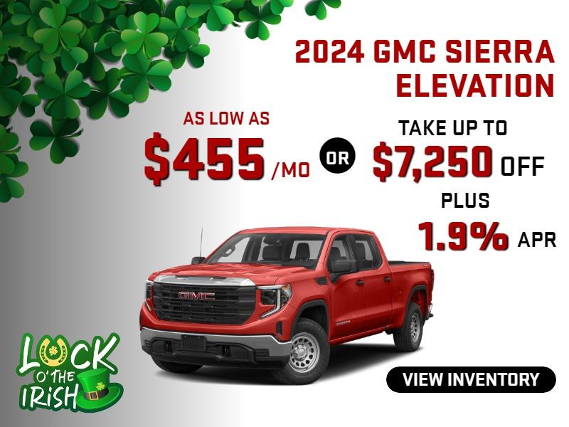 2024 GMC Sierra Elevation
Stock G3223
AS LOW AS
$455/mo
OR
take up to $7250 OFF
PLUS
1.9 % finance