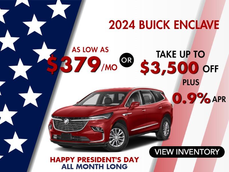 2024 Enclave
Stock B8354

take up to $3500 OFF
 OR
AS LOW AS
$379/mo
& 0.9% finance