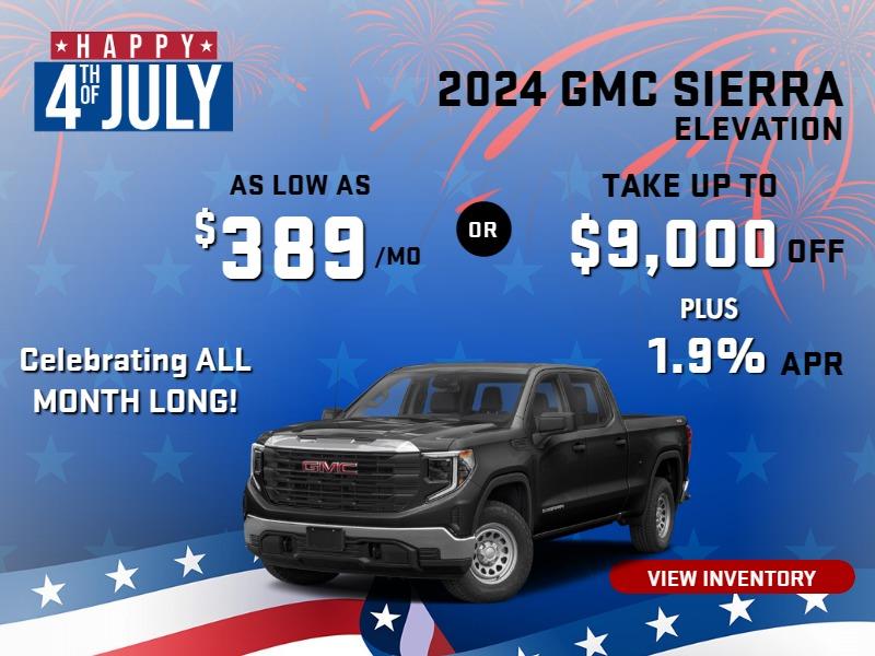 2024 sierra elevation
Stock GA3722

take up to 
$9000 OFF
  PLUS                  
 1.9 % finance

OR  

AS LOW AS 
$389/mo