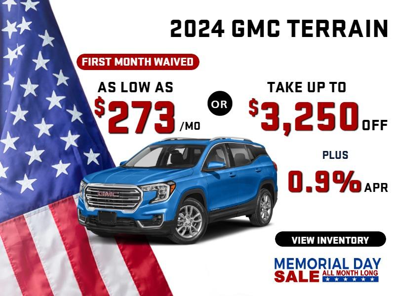 2024 Terrain 

stock G3611
take up to $3250 OFF & 0.9% finance

Or
AS LOW AS 
$273/MO (first month waived)