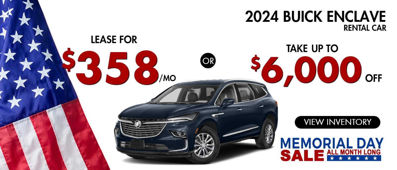 2024 Enclave 
RENTAL CAR
Stock #L2601

LEASE FOR  $358/mo  $2999 DOWN
 OR
 take up to $6,000 OFF