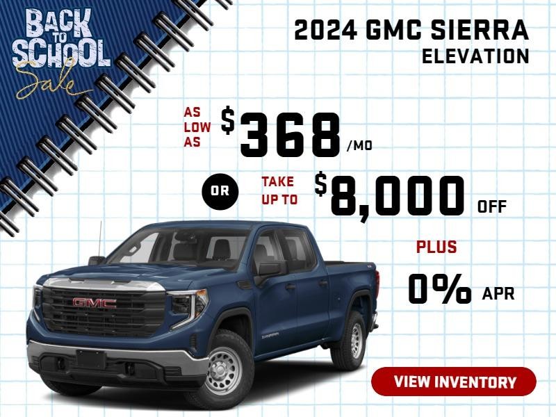 2024 sierra elevation
Stock GA3722

AS LOW AS $368/mo
or 
take up to 
$8000 OFF

PLUS 
0 % finance