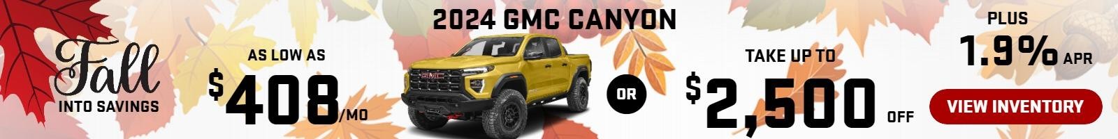 2024 GMC Canyon
Stock G9922

take up to $2500 OFF
& 1.9% finance

OR AS LOW AS $408/mo