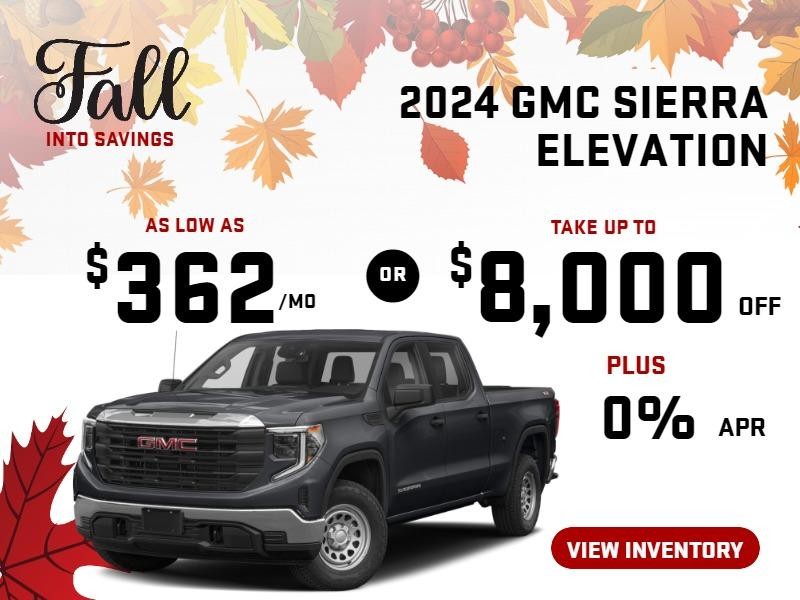 2024 GMC Sierra Elevation 
Stock G6428

take up to $8000 OFF
& 0% finance

OR AS LOW AS $362/mo