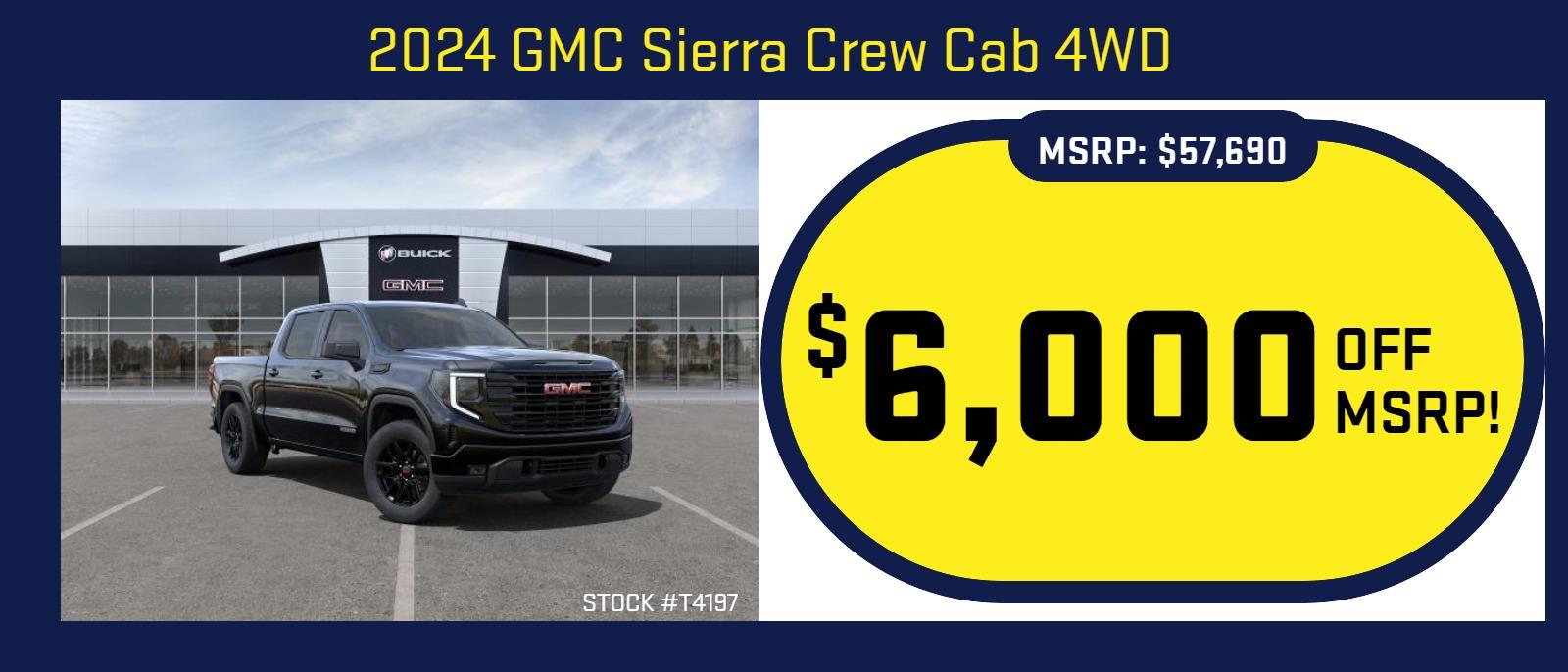 2023 GMC Sierra 4WD Crew Cab 
Stock #T4132
MSRP: $57,890
$6,000 OFF MSRP!