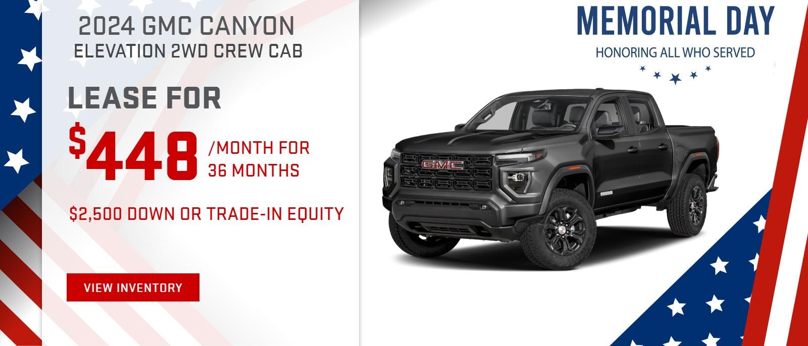 LEASE A 2024 CANYON ELEVATION 2WD CREW CAB TRUCK FOR $448 PER MONTH FOR 36 MONTHS FROM MIKE YOUNG BUICK GMC IN FRANKENMUTH, MI