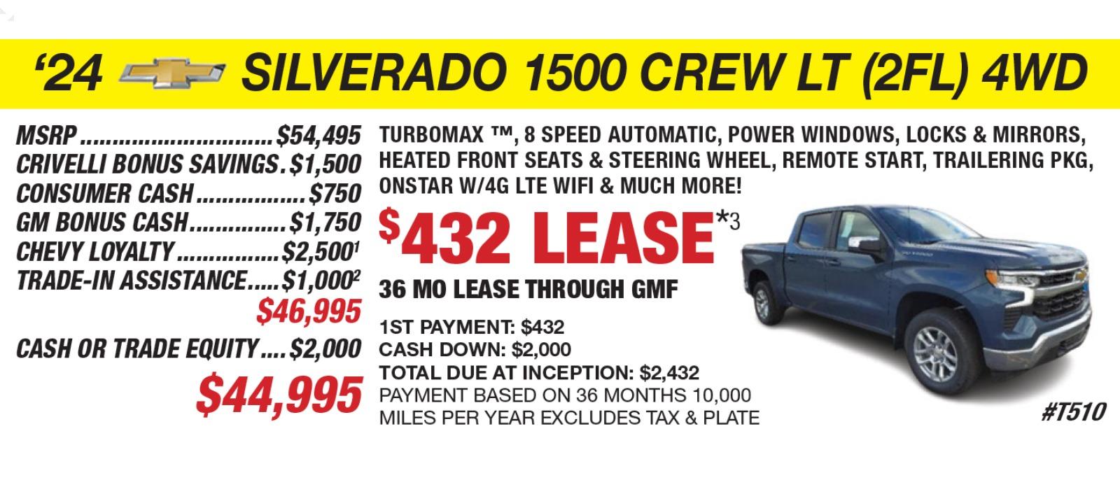2024 Silverado 1500 Crew LT (2FL) 4WD Lease Offer