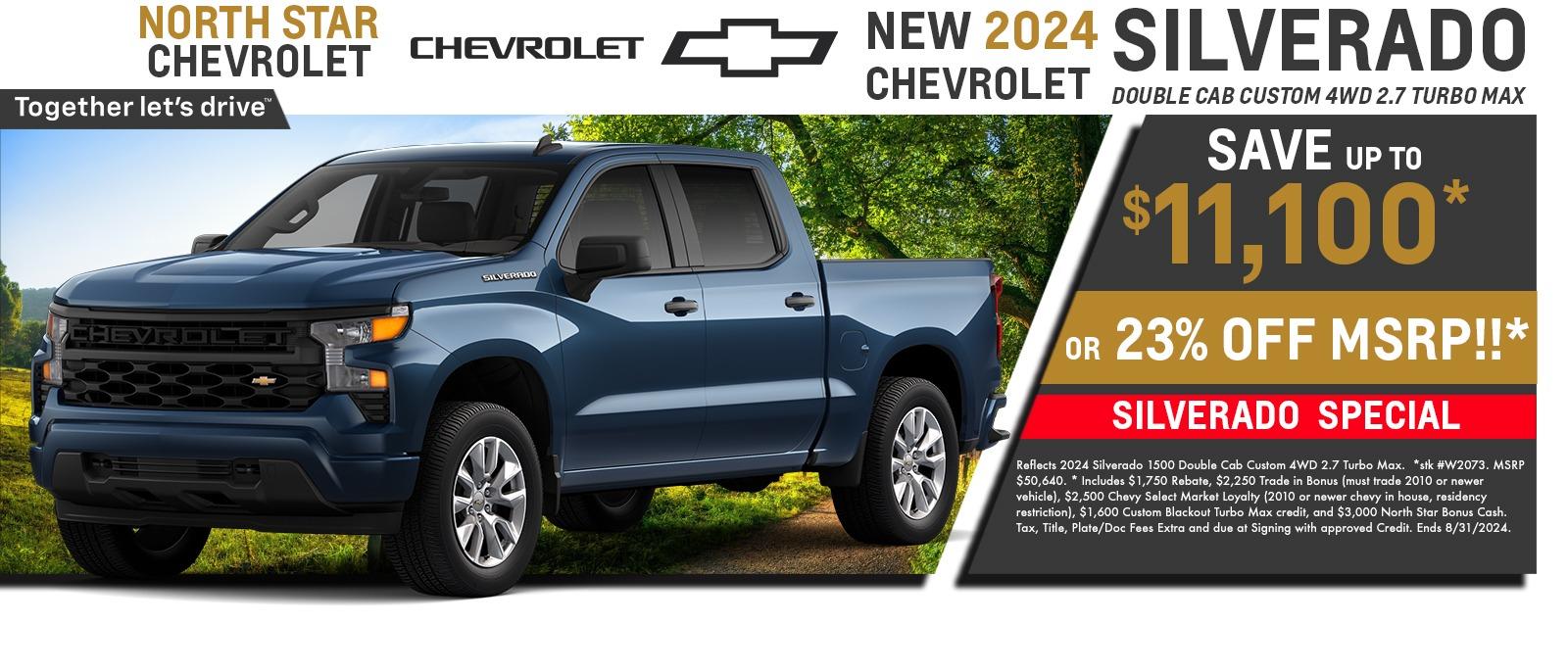 2024 Chevy Silverado save up to $11,100 23% off MSRP