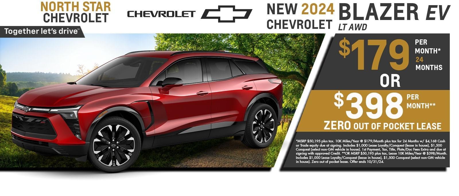 2024 Chevy Blazer EV lease for $179 Per month for 24 months or $398 per month with ZERO out of pocket