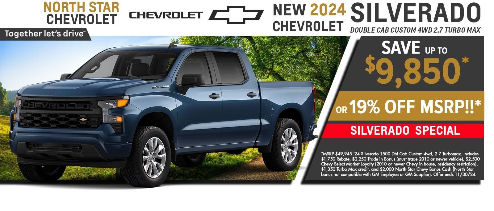 2024 Chevy Silverado save up to $9,850 19% off MSRP