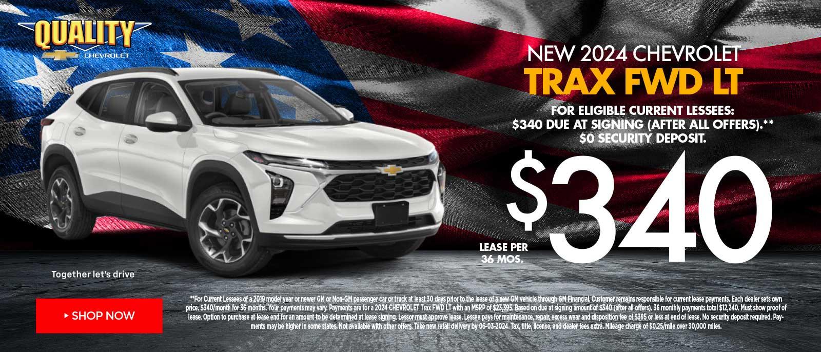 New 2024 Chevrolet Trax FWD LT $340/36 Month Lease