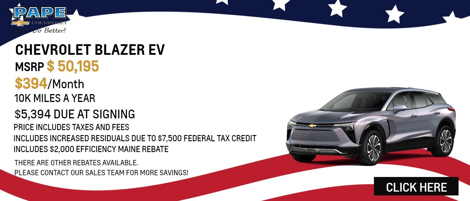 MSRP $ 50,195
- $394/Month
- 10k miles a year
- $5,394 due at signing
- Price Includes taxes and fees
- Includes increased residuals due to $7,500 Federal Tax Credit
- Includes $2,000 Efficiency Maine Rebate
"
