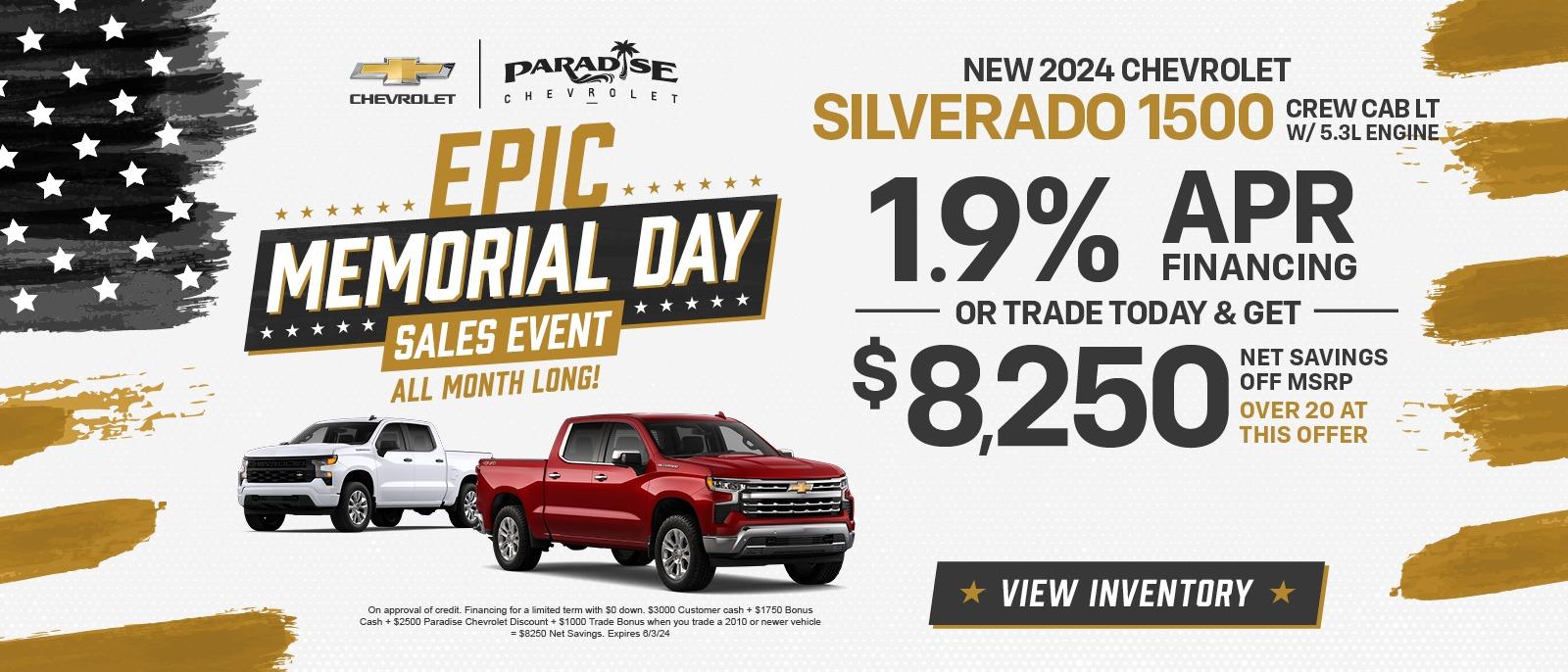 1.9% or Trade Today & Get $8250 Off 2024 Chevy Silverado 1500s In stock at Paradise