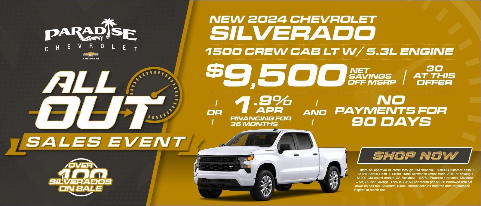 Save Up To $9500 or Get 1.9% APR on Silverado 1500's