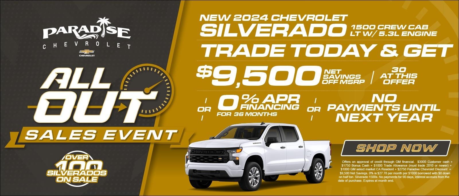 Save Up To $9500 or Get 0% APR on Silverado 1500's