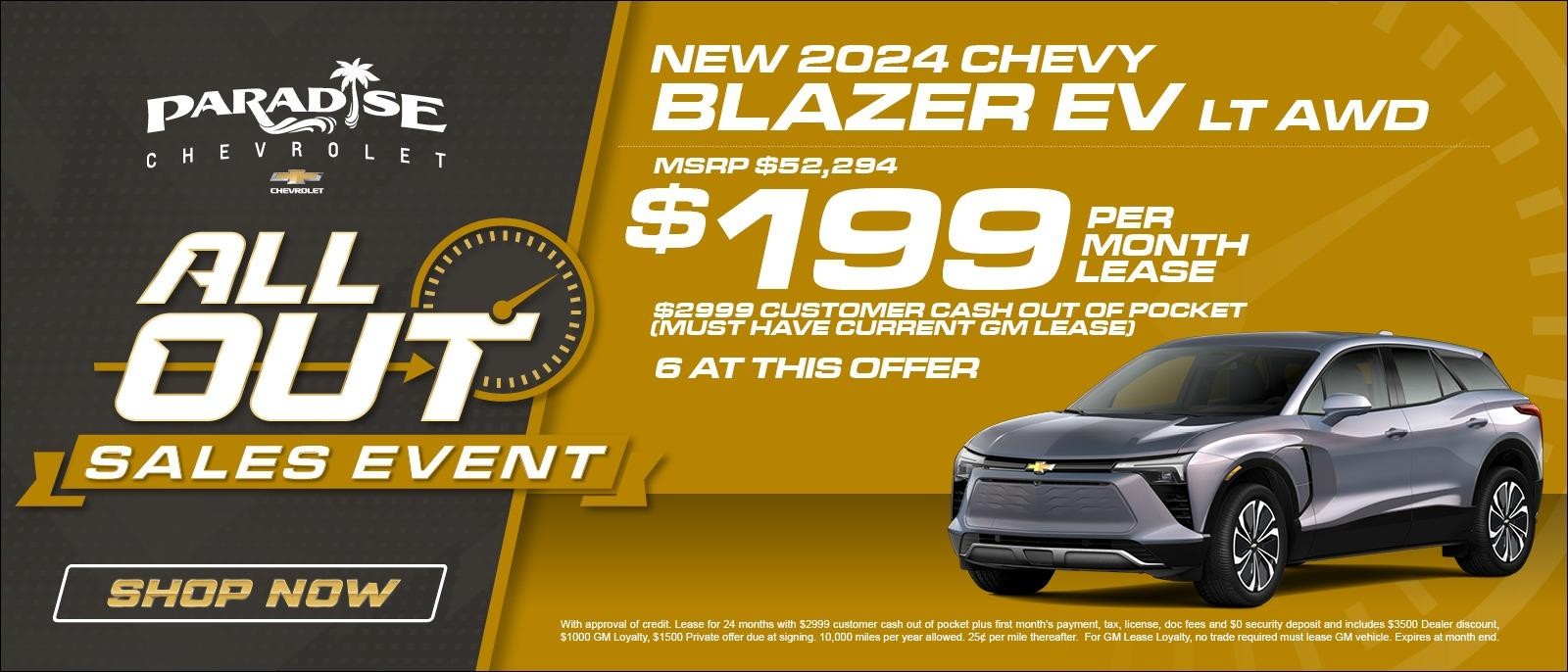 MSRP $52294 on 2024 Chevrolet Blazer EV LT, $199 Per Month