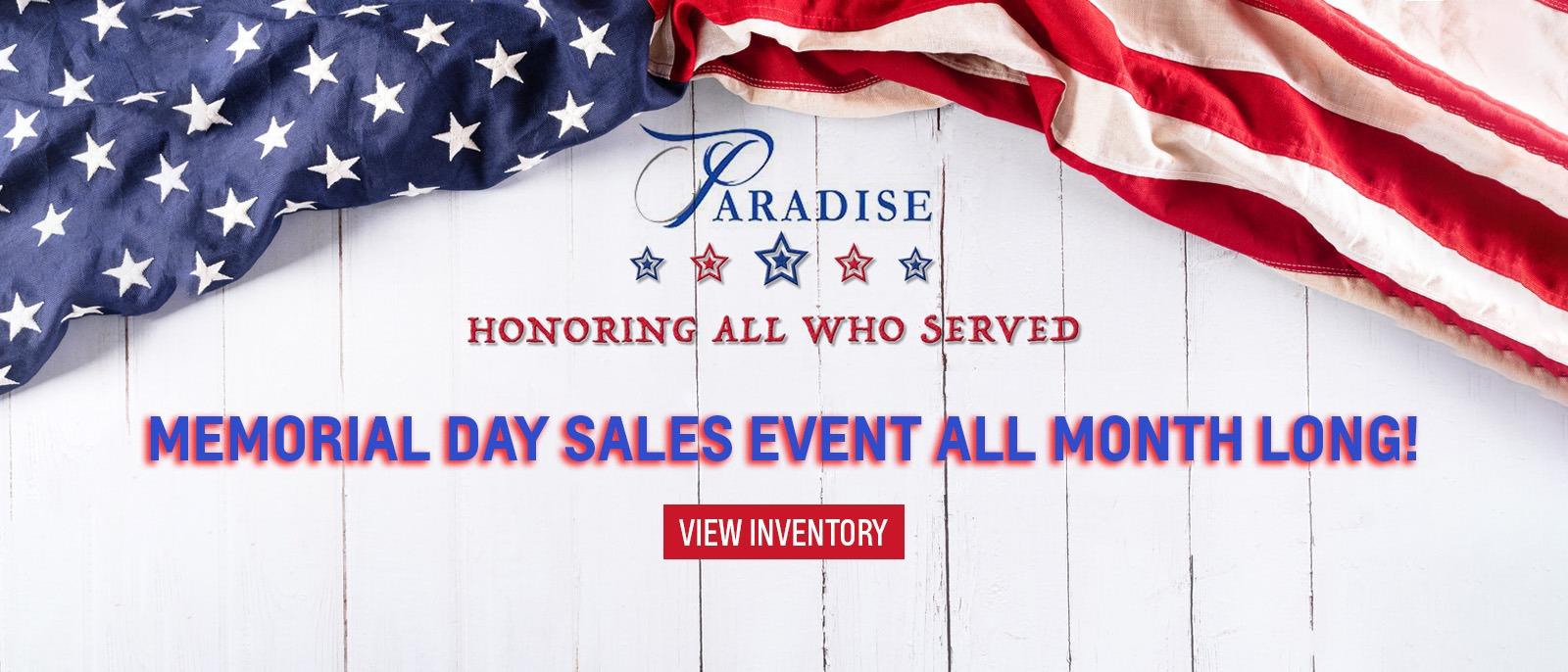 Memorial Day Sales Event All Month Long!