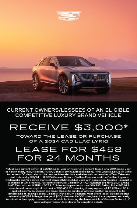 $458 for 24 Months 2024 Cadillac Lyric Lease Offer!
