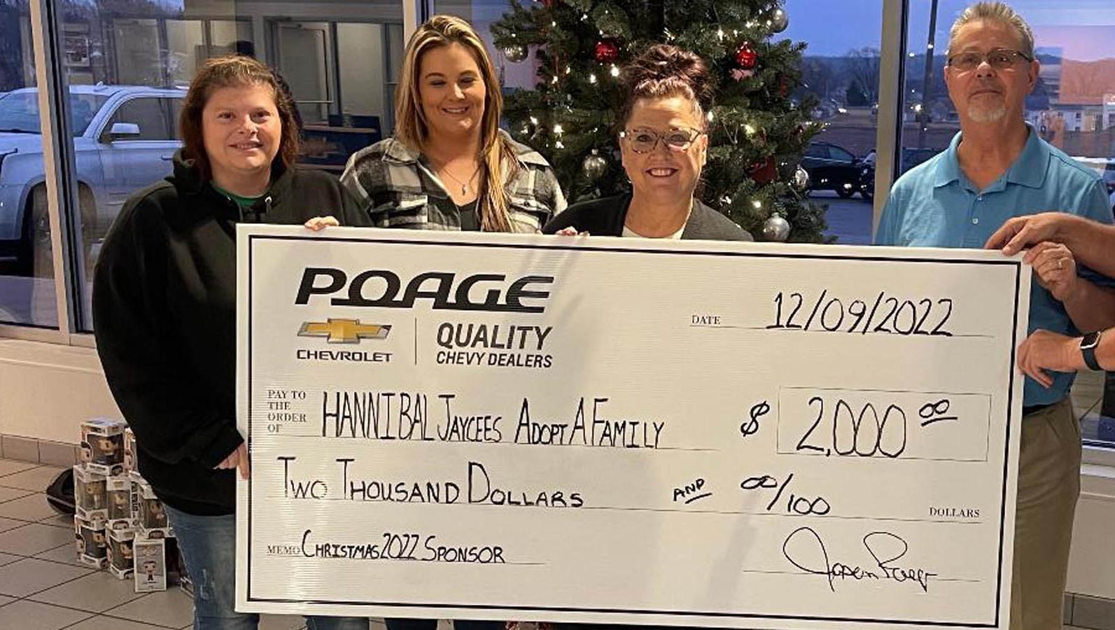 we donated $2000 amount to Hannibal Jaycees Adopt A Family