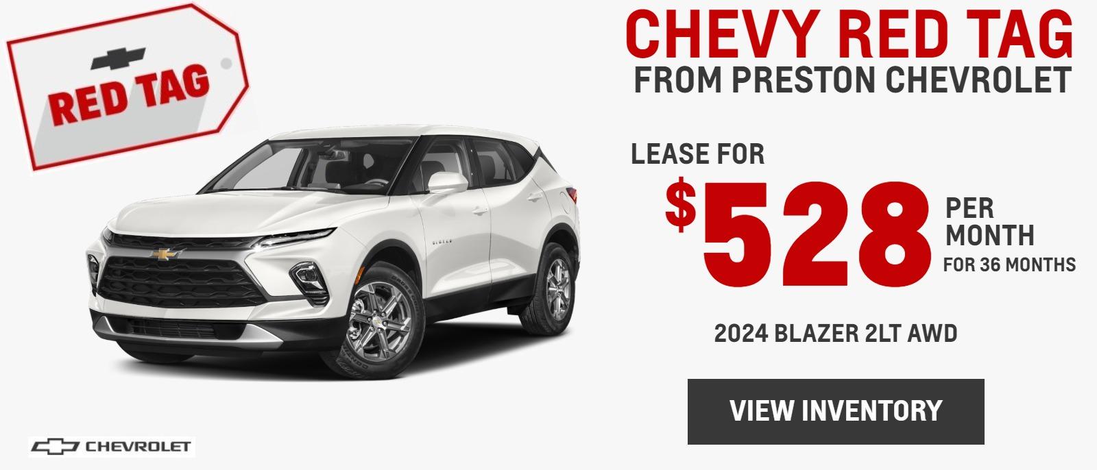 (230258) LEASE A 2024 BLAZER LT AWD FOR $528 PER MONTH FROM PRESTON CHEVROLET IN BURTON, OH