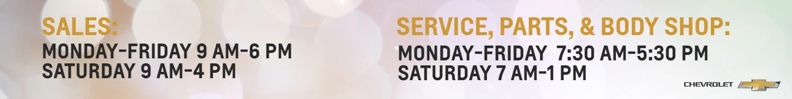 Sales and services hours of operations