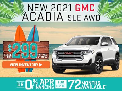 New 2021 GMC Acadia SLE AWD: Lease for $299 per mo/24 months† OR 0% APR Financing for up to 72 Months Available^