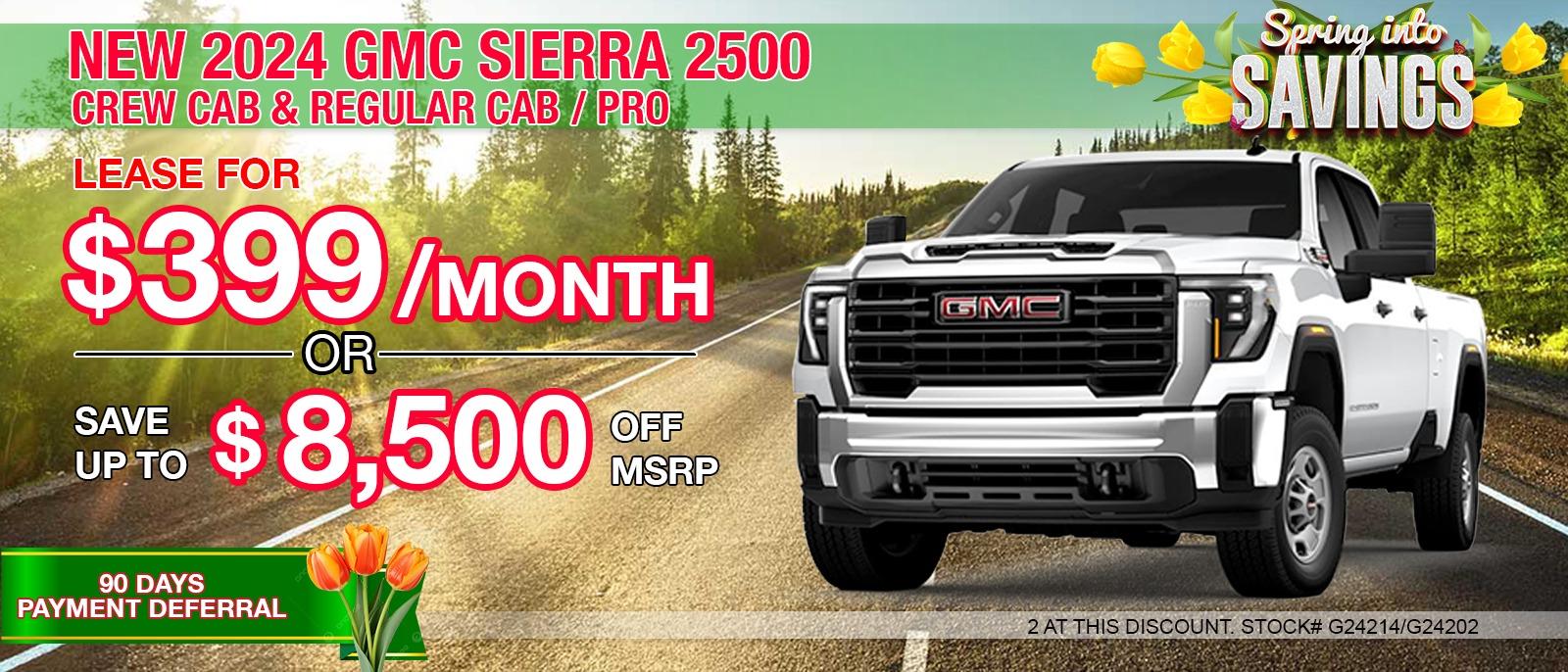 NEW 2024 GMC Sierra 2500 HD Crew Cab & Regular Cab / PRO. Your Net Savings After All Offers save up to $8,500