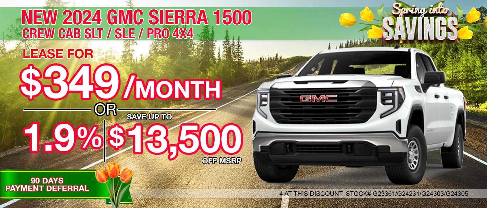 2024 GMC SIERRA 1500 CREW CAB PR0 4X4. Your Net Savings After All Offers save up to $13,500