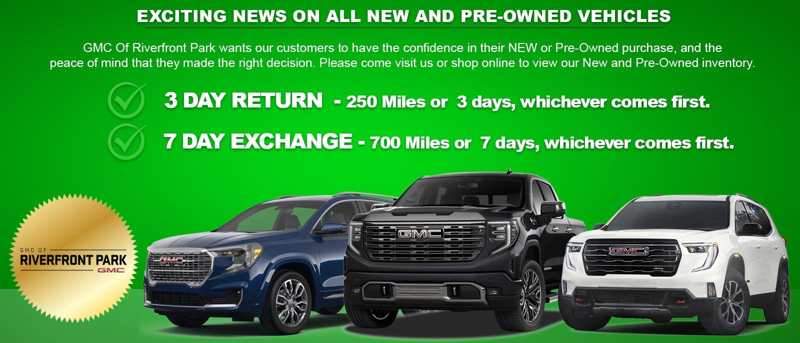 GMC Of Riverfront Park wants our customers to have the confidence in their New or  Pre-Owned purchase, and the peace of mind that they made the right decision.  Please visit our Online inventory or come on in to visit our dealership!