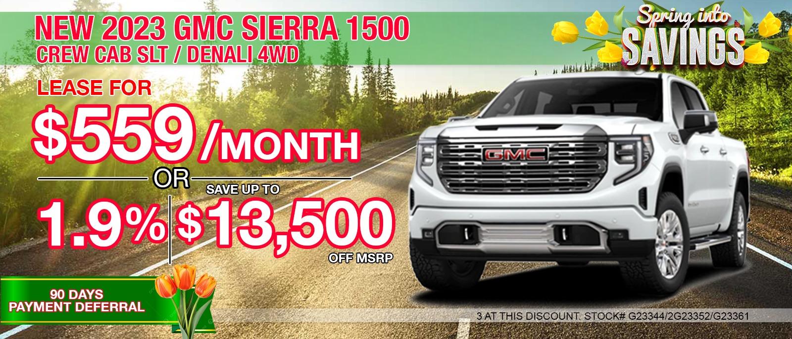2023 GMC SIERRA 1500 CREW CAB DENALI / SLT / SLE. Your Net Savings After All Offers save up to $13,500