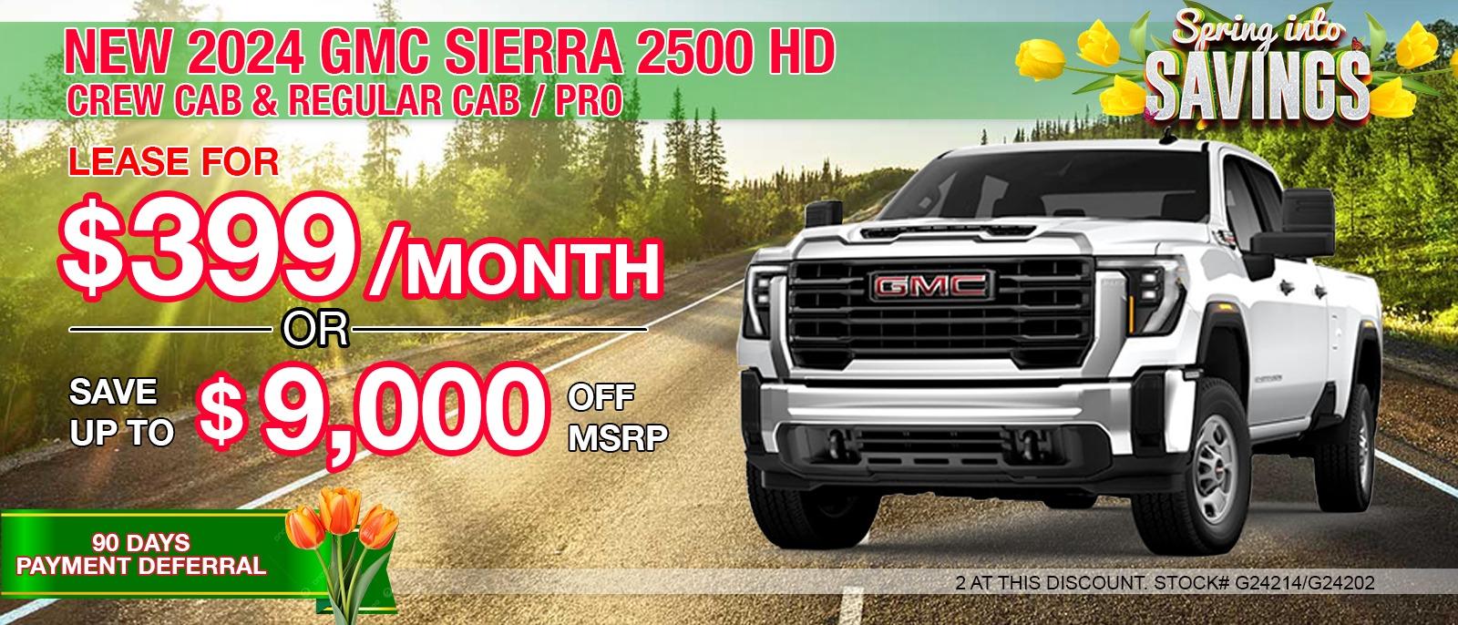 NEW 2024 GMC Sierra 2500 HD Crew Cab & Regular Cab / PRO. Your Net Savings After All Offers save up to $9,000