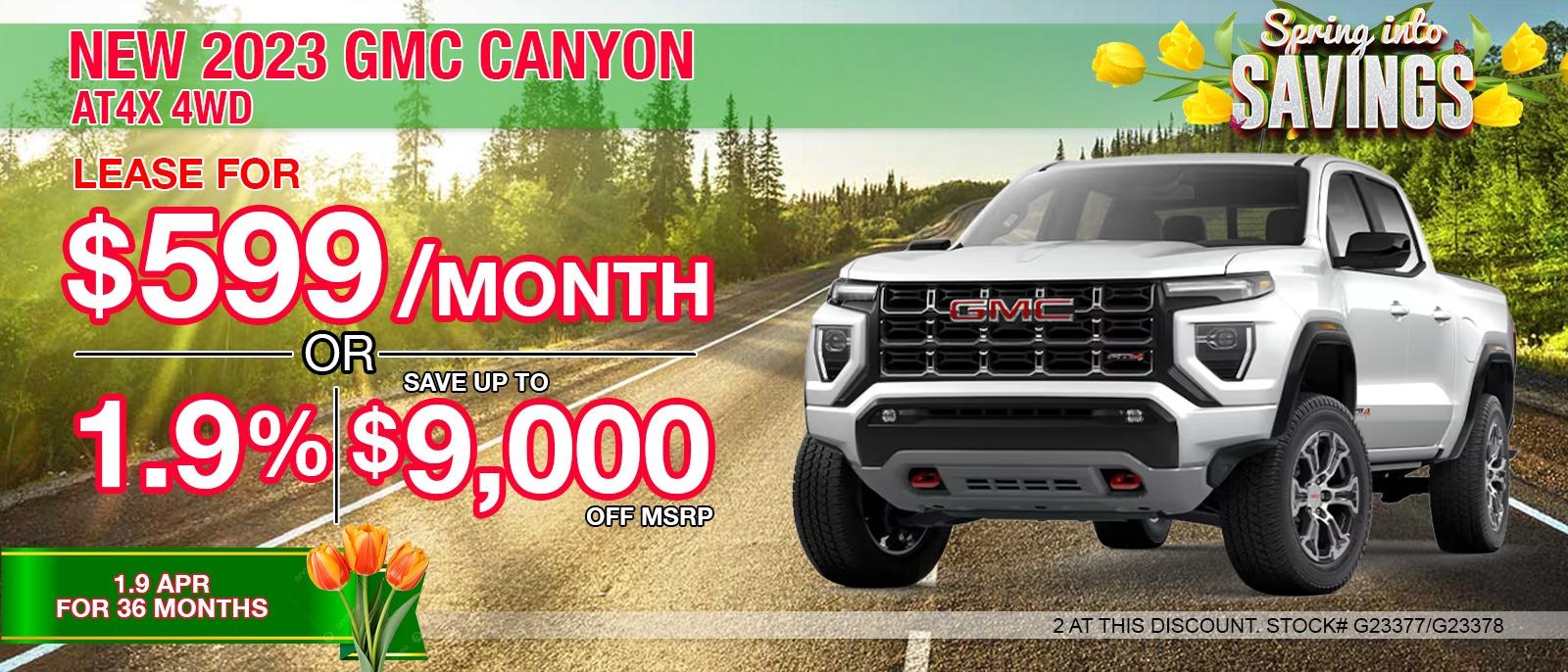 2023 GMC CANYON ATX4 4WD. Your Net Savings After All Offers $9,000 OFF MSRP.