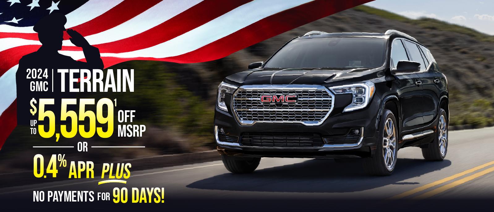 2024 GMC Terrain - up to $5559 OFF MSRP or 0.4% APR plus no payments for 90 days