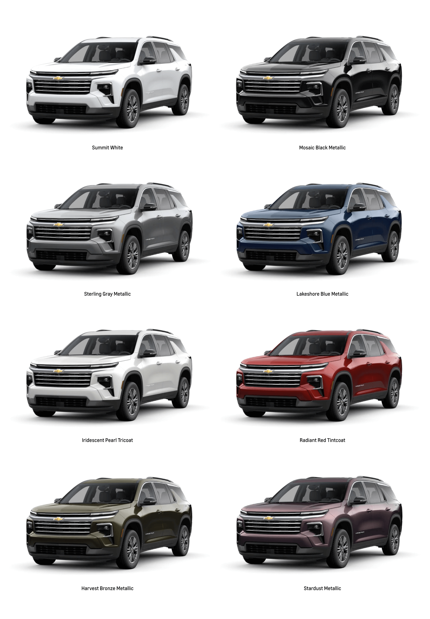 2024 Chevy Traverse Colors Interior & Exterior Options