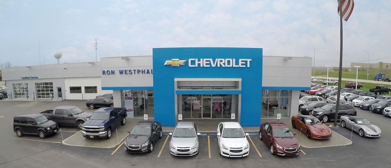 Ron Westphal Chevrolet dealership front of building arial picture